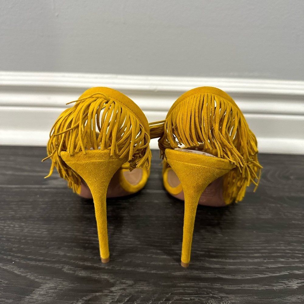 AQUAZZURA Yellow Fringe Designer Heels - Picture 4 of 6